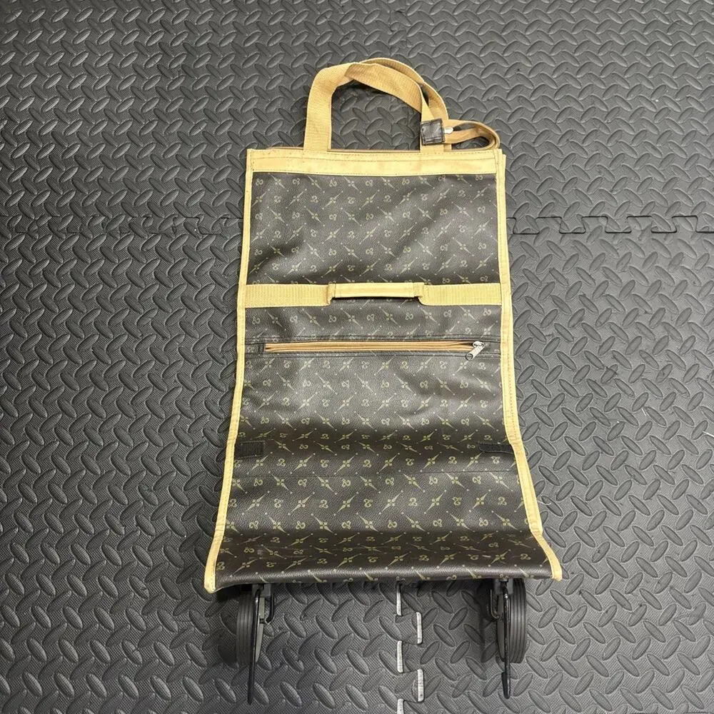 Vintage Monogrammed Folding Garment Bag/Cart w/Rolling Wheels 23” H